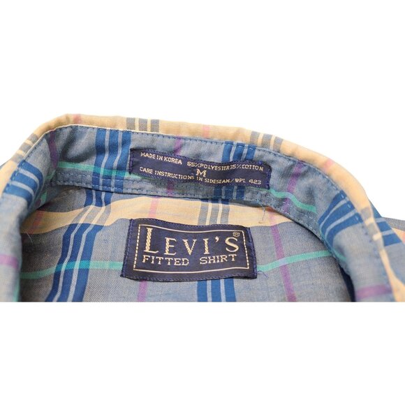 Vintage Levi's Plaid Fitted Shirt Men Medium Long Sleeve Button-Up Blue Korea - Picture 3 of 5